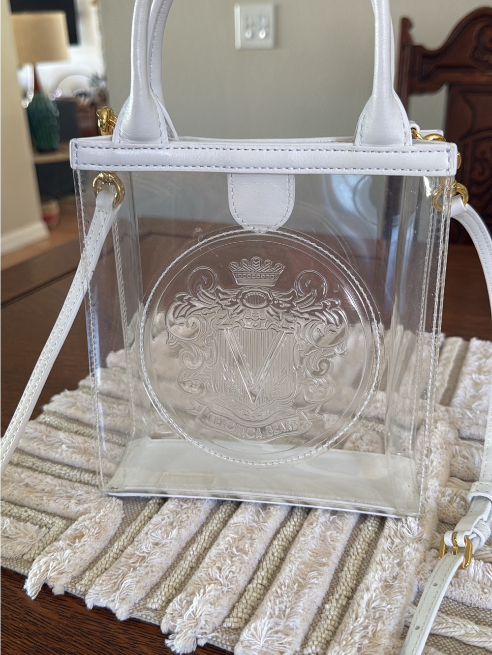 Veronica Beard White Clear Tote with Embossed Crest